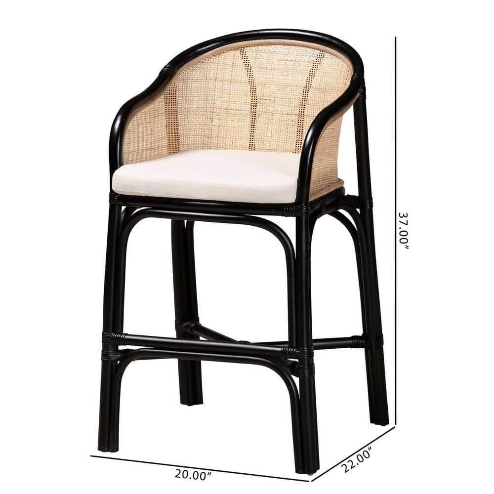 Miranda Black and Natural Rattan Counter Stool with Cushion