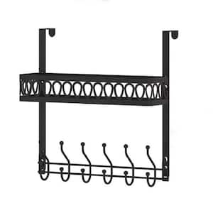 Hanging Mounted Bathroom Shower Caddy Over the Shower Door Storage Rack with 1-Shelf and 6 Towel Hooks in Black