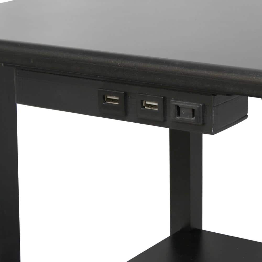 57" Black Modern 2-Tier End Table Floor Lamp with USB Ports
