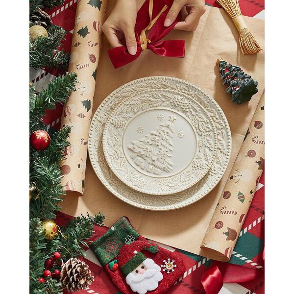 Numhew Embossed 6-Piece Christmas Style Festive Ceramic Dinner