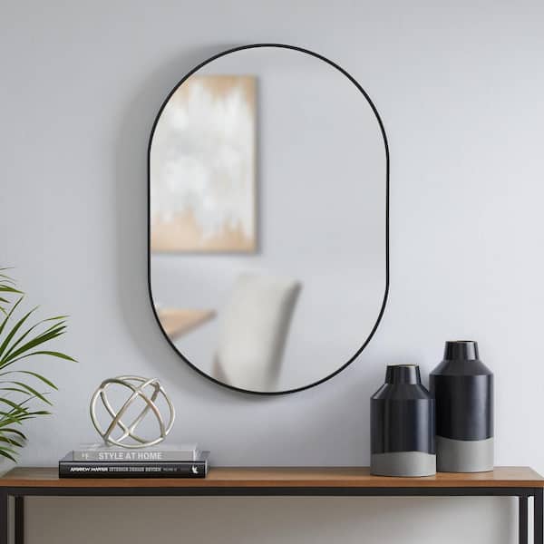 StyleWell Medium Modern Oval Black Framed Mirror (22 in. W x 32 in. H)
