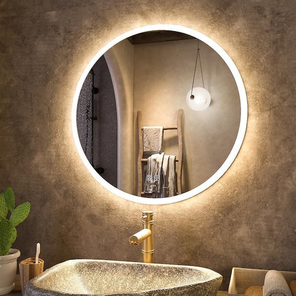 KWW 24 in. W x 24 in. H Large Round Frameless Anti-Fog Wall Bathroom Vanity Mirror in Silver