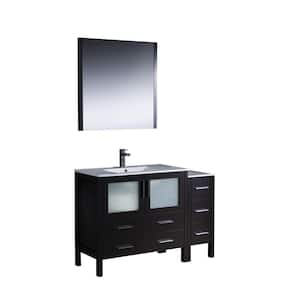 Torino 48 in. Vanity in Espresso with Ceramic Vanity Top in White with White Basin and Mirror (Faucet Not Included)