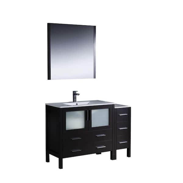 Fresca Torino 48 in. Vanity in Espresso with Ceramic Vanity Top in White with White Basin and Mirror (Faucet Not Included)