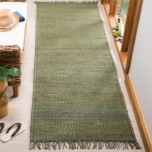 Natural Fiber Green 2 ft. x 14 ft. Gradient Solid Color Runner Rug