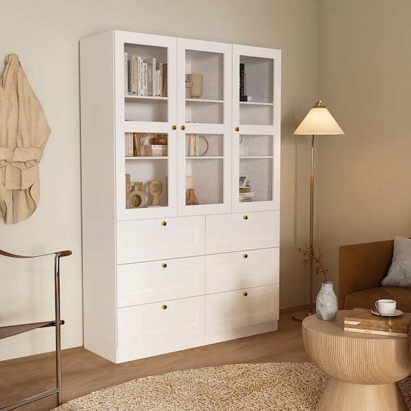 FUFU&GAGA White Wood Storage Cabinet With 3-Acrylic Door and 3-Drawer With  Large Storage Spaces For Living Room, Study, Kitchen KF260033-02-KPL - The  Home Depot