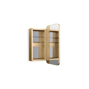 Verdera 15 in. W x 30 in. H Rectangular Framed Moderne Brushed Gold Recessed/Surface Mount Medicine Cabinet with Mirror