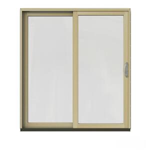 72 in. x 80 in. W-2500 Contemporary Red Clad Wood Left-Hand Full Lite Sliding Patio Door w/Unfinished Interior
