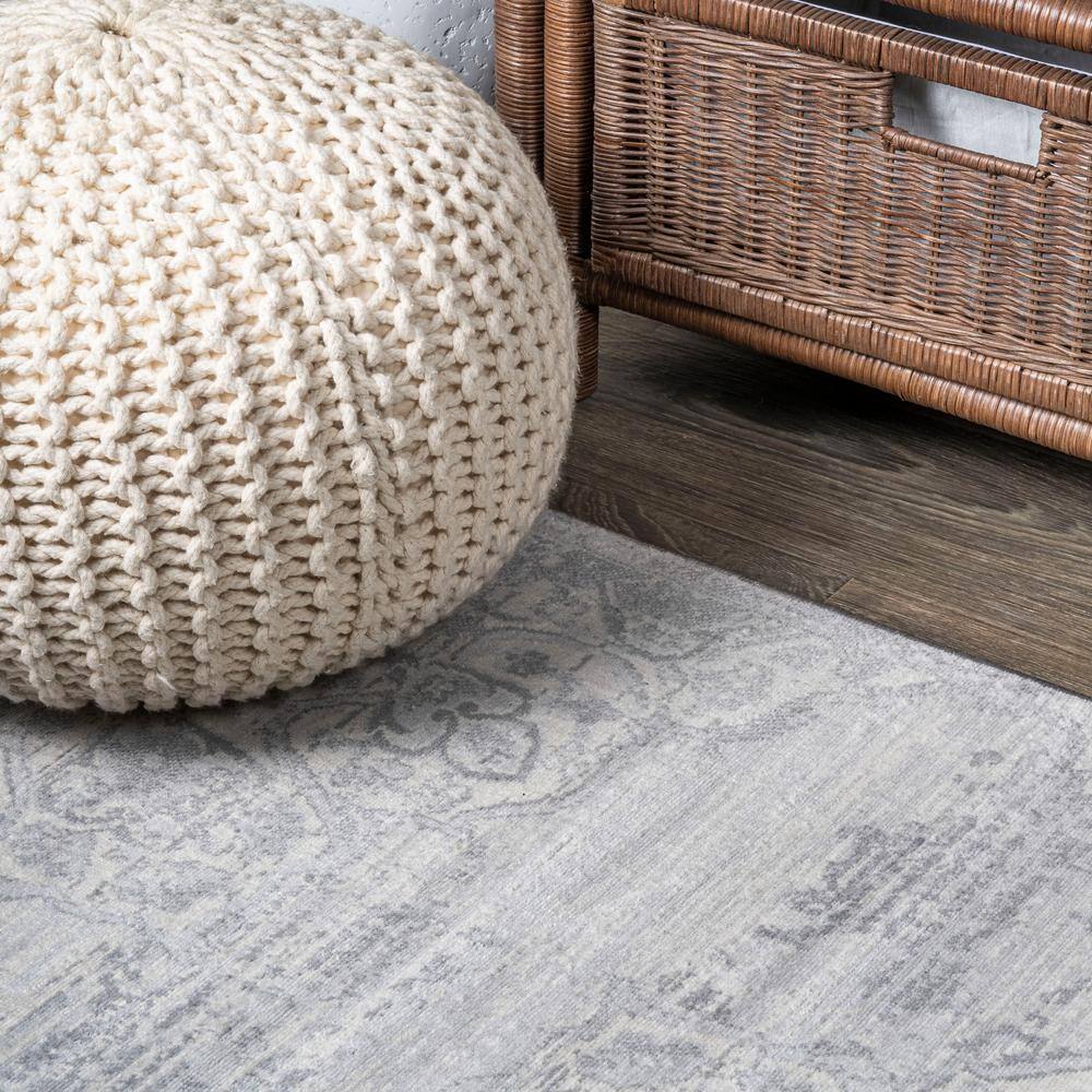 Luxurious Light Gray 8' Square Synthetic Easy-Care Rug
