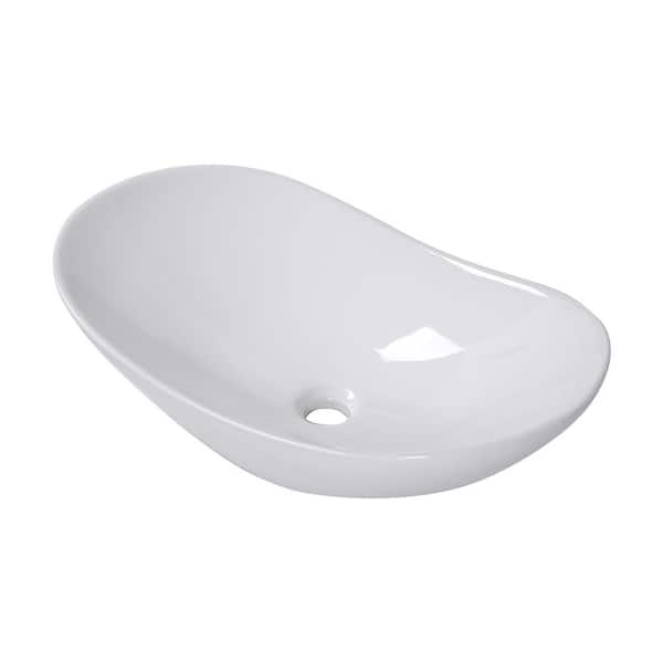 Logmey 24 in. x 14 in. Bathroom Modern White Ceramic Oval Vessel Sink Art Basin HLMP8477 The