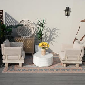 Choi 3-Piece Aluminum Outdoor Patio Wood Grain Conversation Set with Beige Cushions