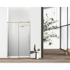 Simply Living 48 in. W x 76 in. H Frameless Sliding Shower Door in Brushed Gold with Clear Glass