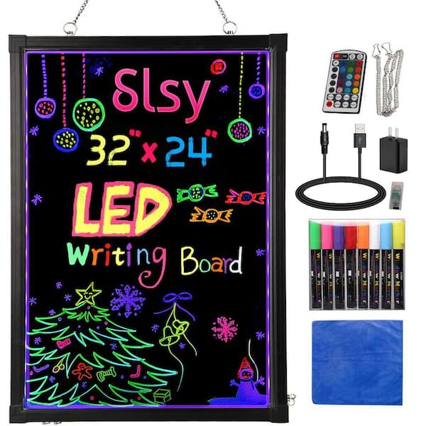 28"X20" LED Writing Board w/ Neon Effect, 8 Fluorescent Markers,  Erasable Menu Sign, 12 Colors & Remote Control