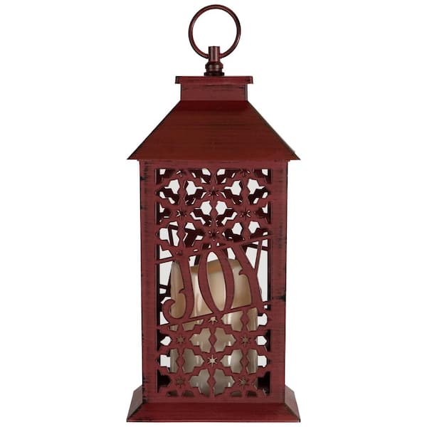 Snowflakes "Joy" Christmas Candle Lantern 11 in.