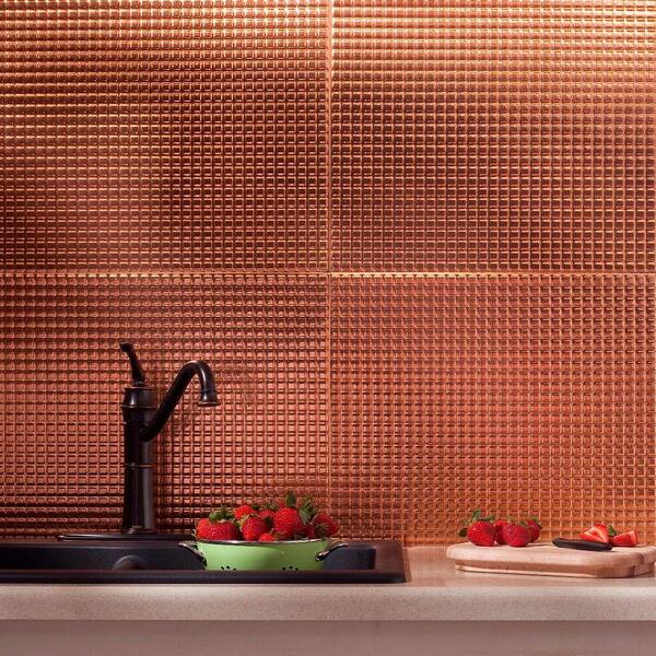 Fasade 18.25 in. x 24.25 in. Polished Copper Squares PVC Decorative Backsplash Panel