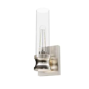 Lenlock 1-Light Brushed Nickel Wall Sconce with Clear Seeded Glass Shade