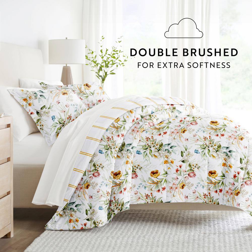 California King Floral Clay Microfiber Reversible Bedding Set