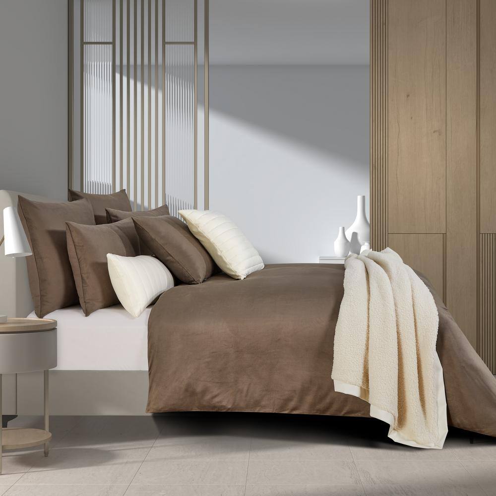 Valletta 3-Piece Mocha Polyester King/Cal. King Duvet Cover Set