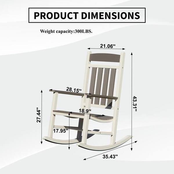 2-Piece White and Gray HDPE Plastic Outdoor Rocking Chair