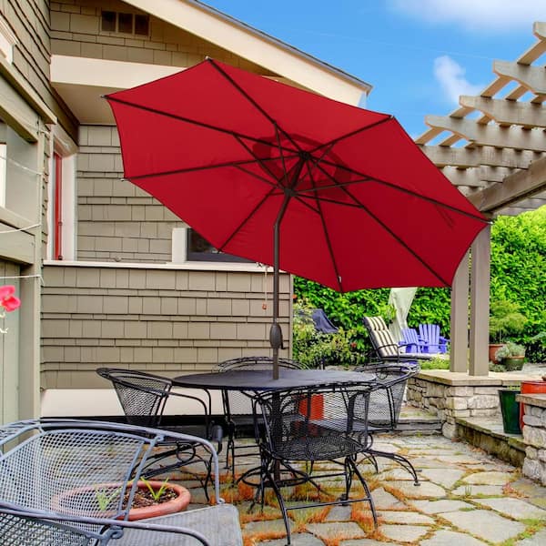 Outdoor 9FT Patio Umbrella 8 Ribs Market Umbrella w// Push Button Tilt and Crank
