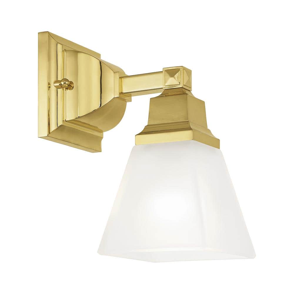 Polished Brass Wall Sconce with Satin Glass Shade