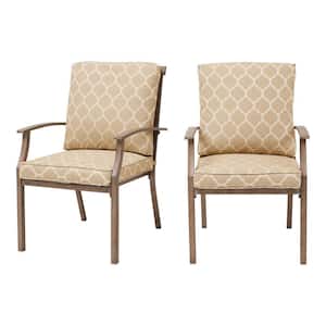 Geneva Brown Wicker Outdoor Patio Stationary Dining Chair with CushionGuard Toffee Trellis Tan Cushions (2-Pack)