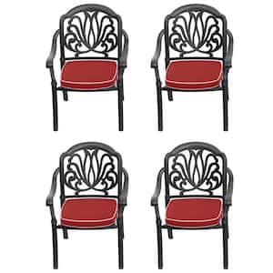 Black Stackable Cast Aluminum Patio Outdoor Dining Chairs with Random Color Seat Cushions (Set of 4)