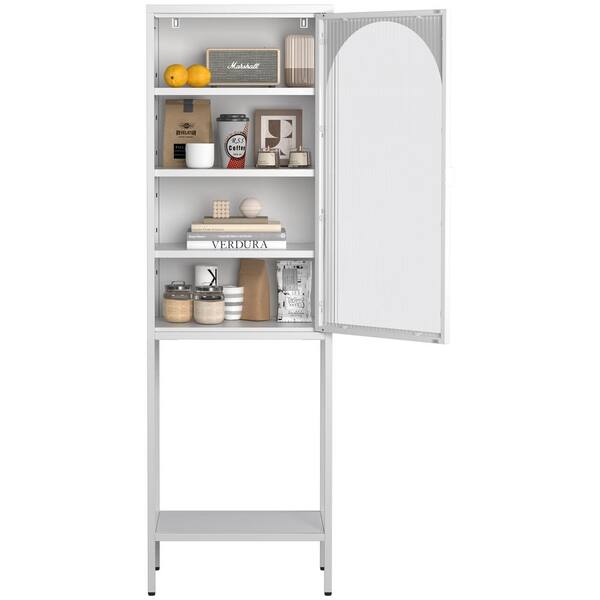 FUNKOL 19.7 in. x 13.8 in. x 63 in. White 5-Shelf Metal Storage Cabinet with 3 Adjustable Dividers and Glass Doors