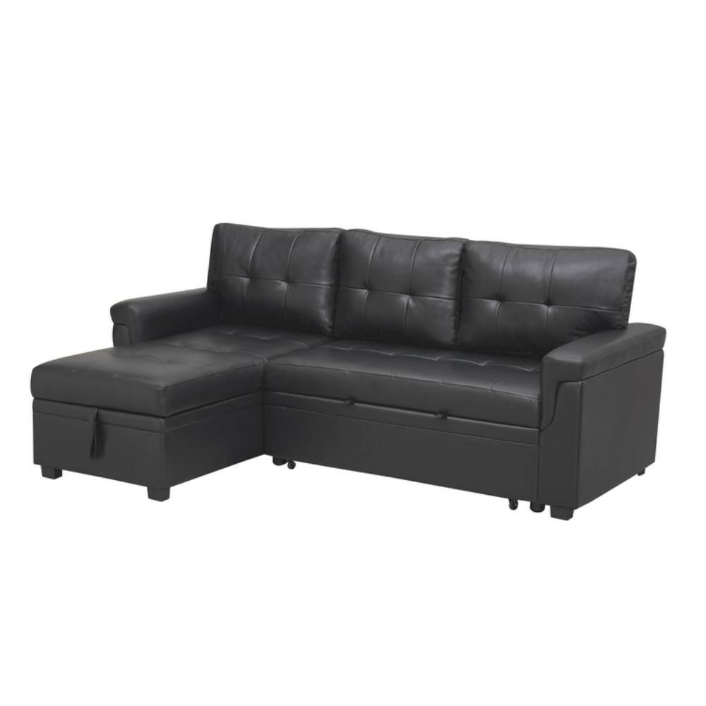 HOMESTOCK 78 in. W Stylish Reversible Faux Leather Sleeper Sectional