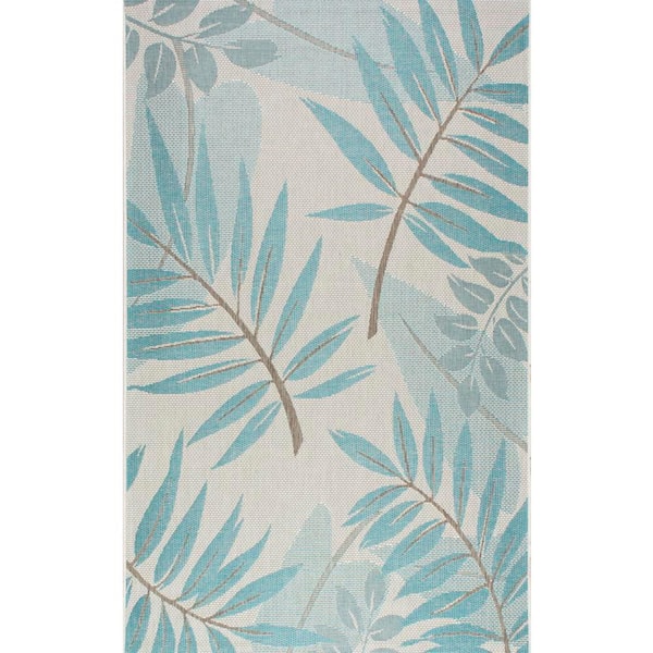 nuLOOM Trudy Art Deco Leaves Turquoise 5 ft. x 8 ft. Indoor/Outdoor Patio Area Rug