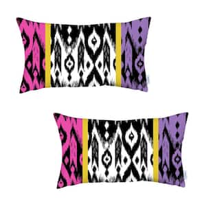 Ikat (Set of 2) Purple Lumbar 12 in. x 20 in. Boho Throw Pillow Covers