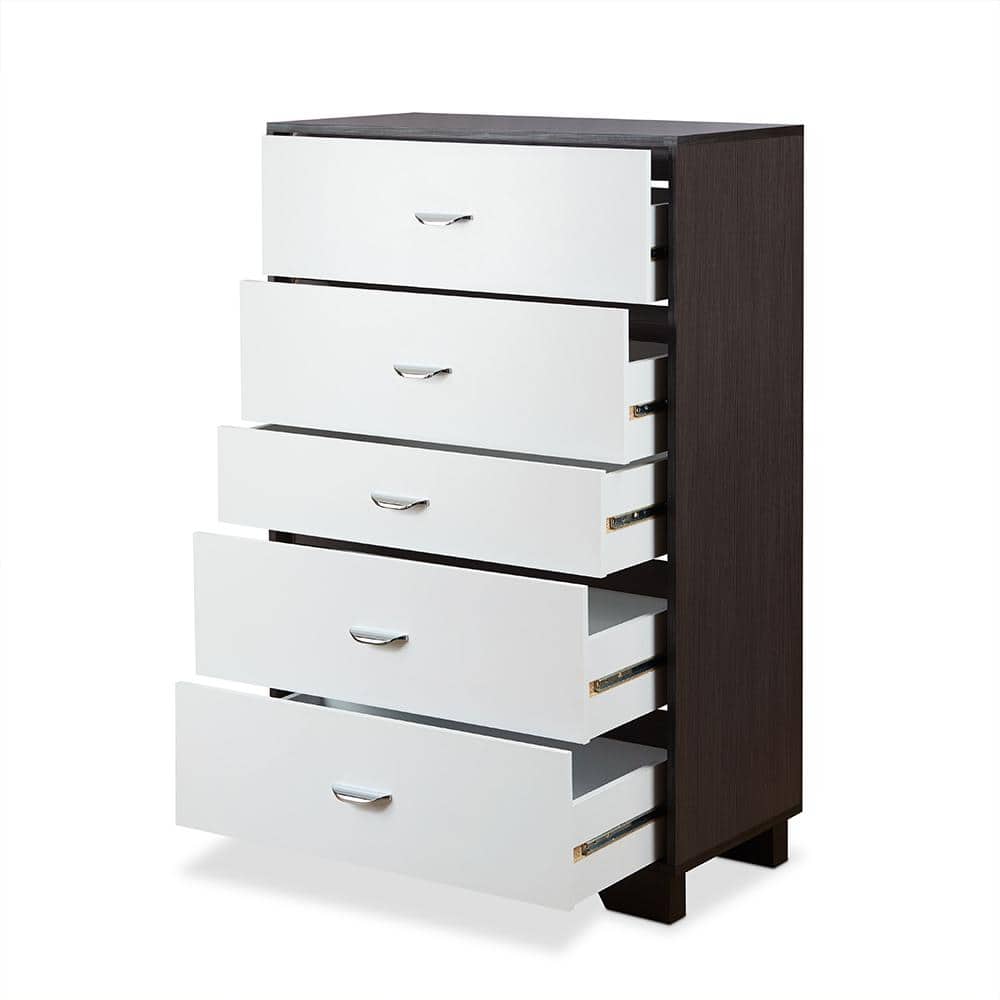 Eloy Industrial Vertical Storage Chest with Soft Close Drawers, White & Espresso