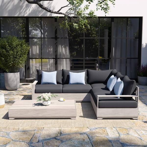 Reviews for OVE Decors Beranda Eucalyptus Wood Outdoor Sectional Seating Set with Gray Cushios | Pg 1 - The Home Depot