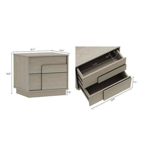 Manhattan Comfort Horizon Modern Whitewashed Oak 2-Drawer 21.7 in
