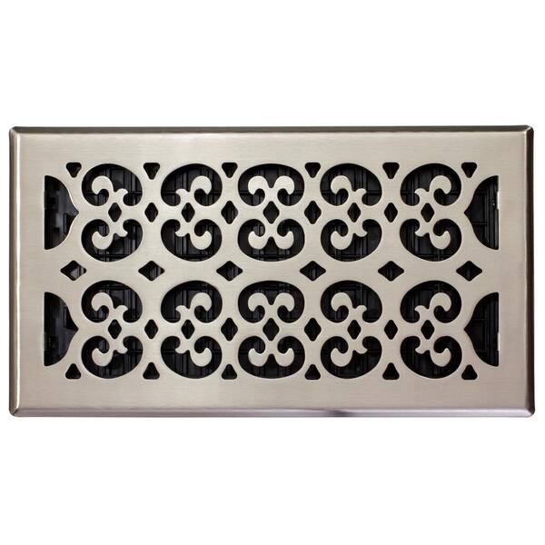 Decor Grates 6 in. x 12 in. Scroll Nickel Floor Register SPH612