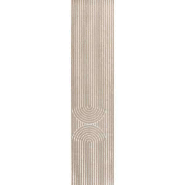 Sofia High-Low MidCentury Modern Arch Stripe 2-Tone Beige/Cream 2 ft. x 8 ft. Indoor/Outdoor Runner Rug