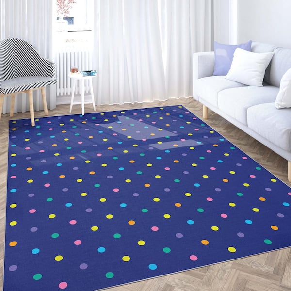 Crayola Polka Dot Blue 6 ft. 7 in. x 9 ft. 3 in. Area Rug