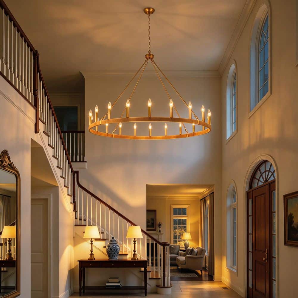 20-Light 47.24 in. Gold Candle Style Large Wagon Wheel Chandelier for Dining Room, Living Room, Foyer price history on PriceWatchPro