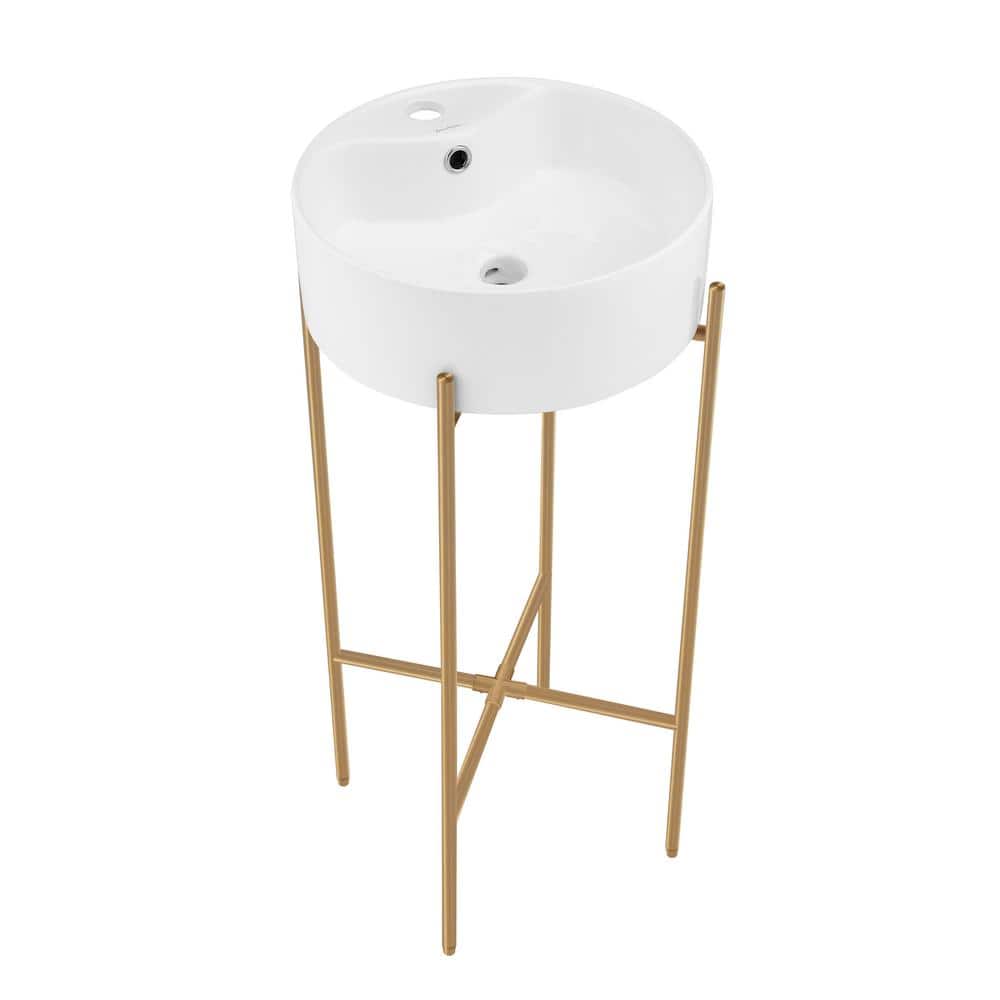 Monaco 15.75" White Ceramic Console Sink with Brushed Gold Legs
