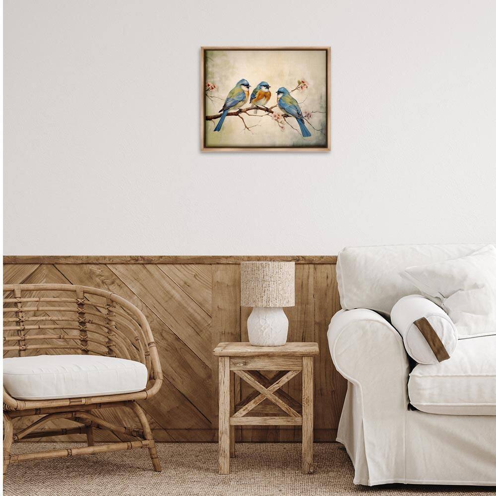 Bird Trio on Branch by Arlington Prints Brown Floater Frame Animal Graphic Art Print 17 in. x 21 in. price history on PriceWatchPro