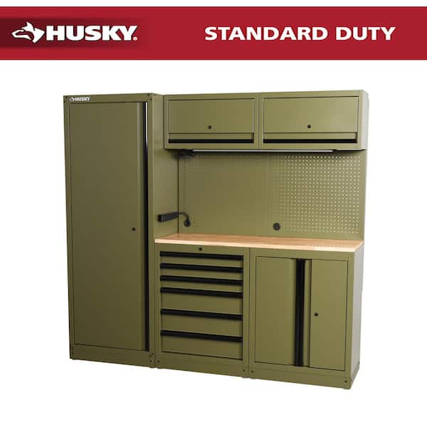 80.2 in. W x 75 in. H x 19.2 in. D Steel 8-Piece Garage Storage System in Matte Army Green with Solid Wood Worktop