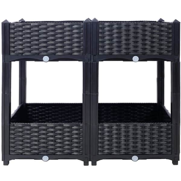 Siavonce 31.5 in. x 15.7 in. x 27.7 in. Plastic Planter Raised Beds, Elevated Planter Garden Box with Drainage Plug, Black