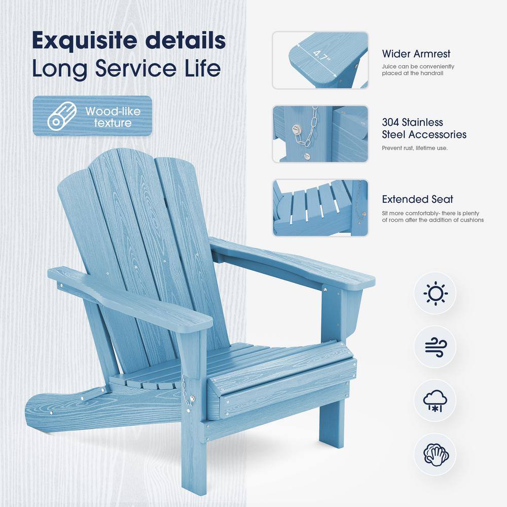 Light Blue Folding Plastic Adirondack Chair for Outdoor