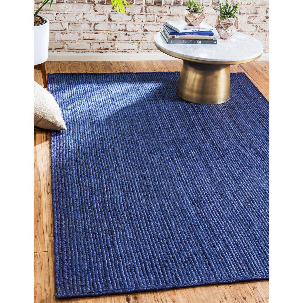 Handmade Navy Blue Braided Jute 5'x8' Indoor Rug