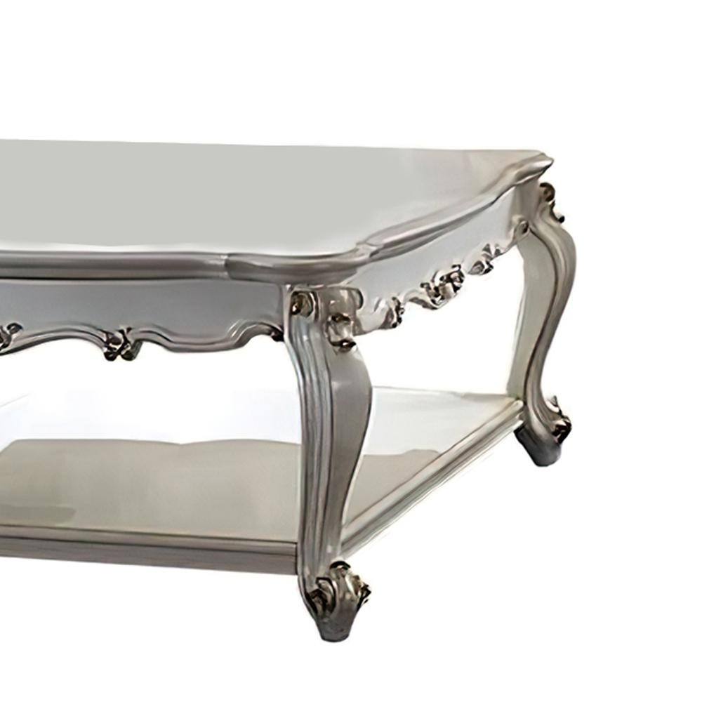 47" Antique Pearl Wood Coffee Table with Storage Shelf