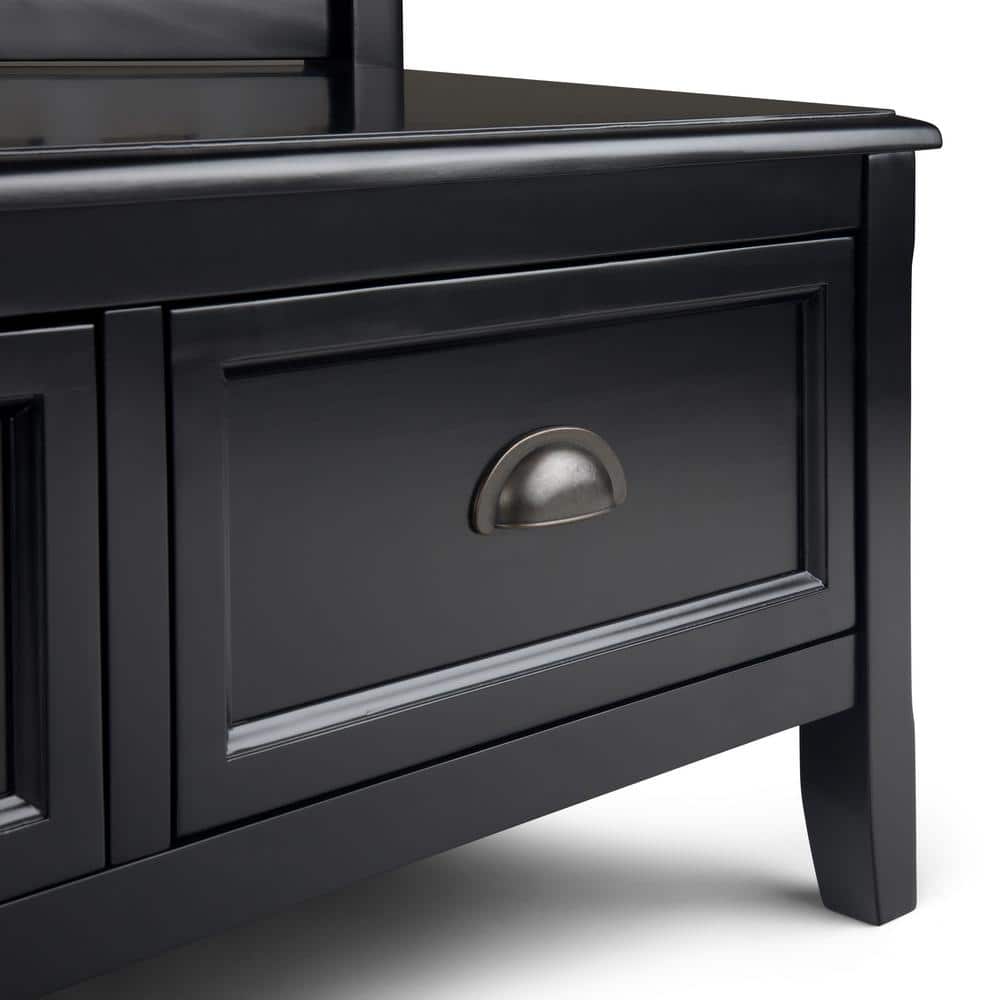 Black Solid Wood Entryway Bench with Storage Drawers