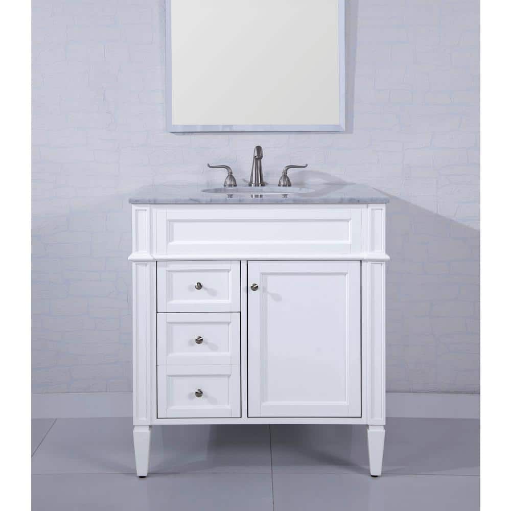 White Carrara Marble Top Single Bathroom Vanity