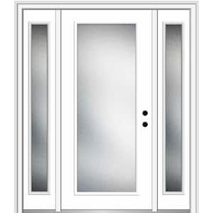 64.5 in. x 81.75 in. Micro Granite Left-Hand Full Lite Decorative Painted Fiberglass Prehung Front Door with Sidelites
