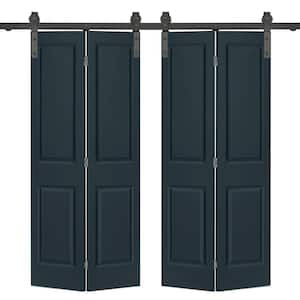 48 in. x 80 in. 2 Panel Charcoal Gray Painted MDF Composite Double Bi-Fold Barn Door with Sliding Hardware Kit