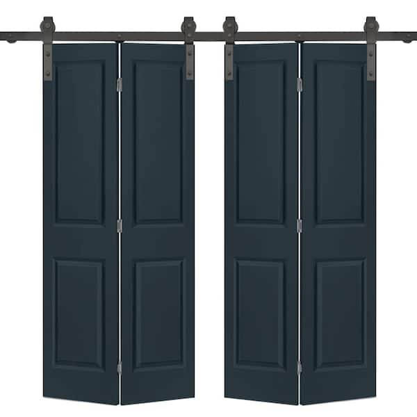 CALHOME 48 in. x 80 in. 2 Panel Charcoal Gray Painted MDF Composite Double Bi-Fold Barn Door with Sliding Hardware Kit